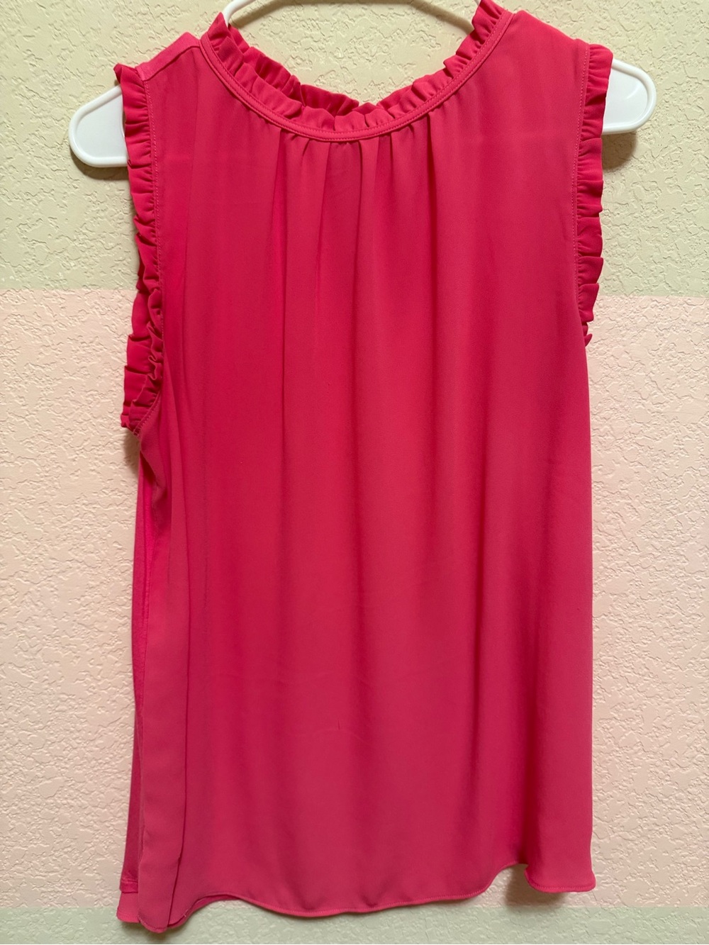 Loft Women's Sleeveless Ruffle-Trim Shell Mixed Media Top - Hot Pink